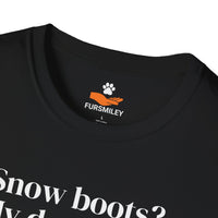 Load image into Gallery viewer, Snow boots? My Dog’s New Chew Challenge - Funny T-Shirt For Dog Lovers | Adult Fit
