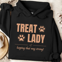 Load image into Gallery viewer, Treat Lady- keeping that wag strong. -  Funny Dog Mom Hoodie

