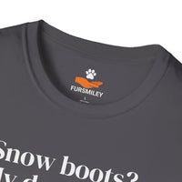 Load image into Gallery viewer, Snow boots? My Dog’s New Chew Challenge - Funny T-Shirt For Dog Lovers | Adult Fit

